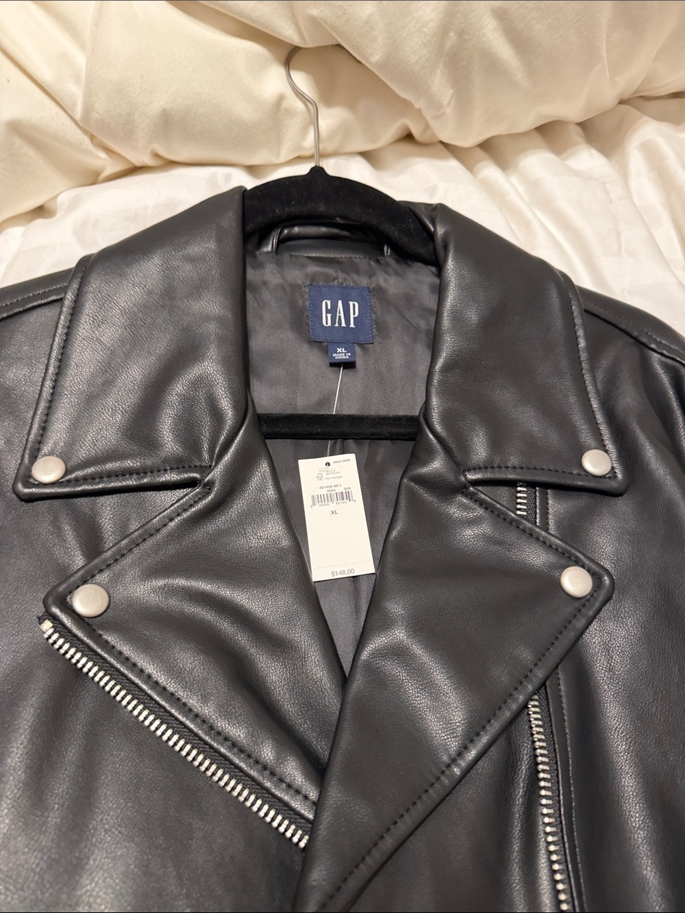 GAP Black Faux Leather Moto Blazer with Silver Hardware